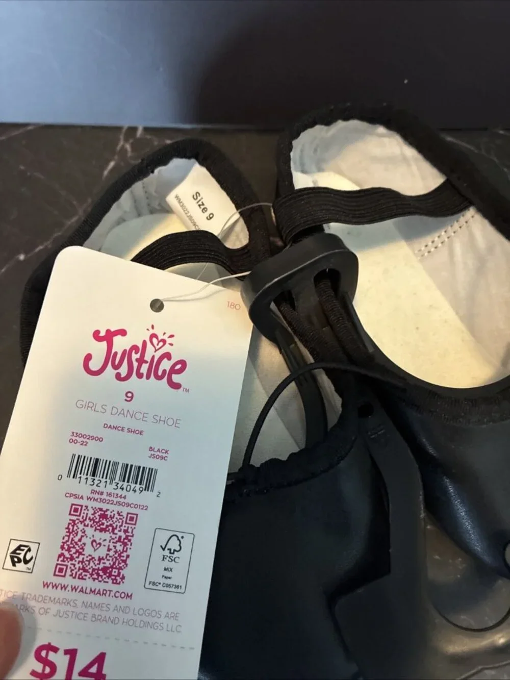 Justice Girls Black Dance Shoes Ballet Jazz Slip On Size 11 New